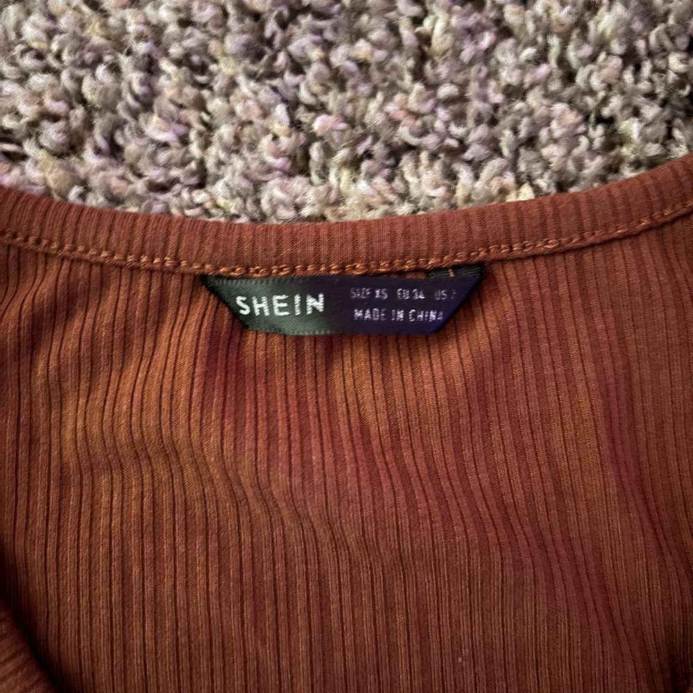 SHEIN Brown Ribbed Button-Down Top - Picture 2 of 3
